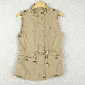 Vintage Vest Womens Small Beige Safari Pockets Full Zip Outdoor Lightweight Y2K